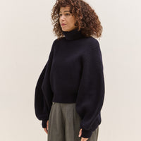 Kapital Wool Rib Knit Belgian Sleeve Sweater, Navy