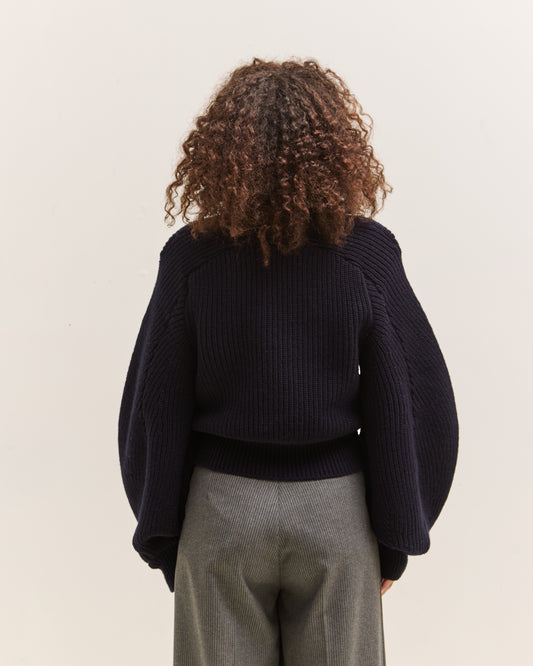 Kapital Wool Rib Knit Belgian Sleeve Sweater, Navy