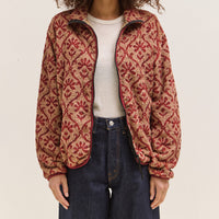 Kapital Yosemite Arabesque Fleece Zip Blouson, Beige & Red