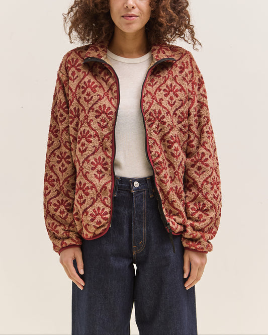 Kapital Yosemite Arabesque Fleece Zip Blouson, Beige & Red