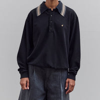 Piquet Large Pointed Collar Retro Polo, Black