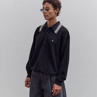 Piquet Large Pointed Collar Retro Polo, Black