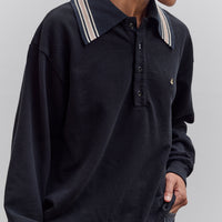 Piquet Large Pointed Collar Retro Polo, Black