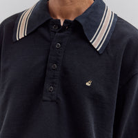 Piquet Large Pointed Collar Retro Polo, Black