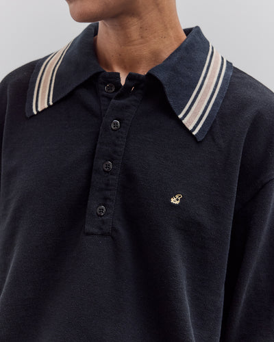 Piquet Large Pointed Collar Retro Polo, Black