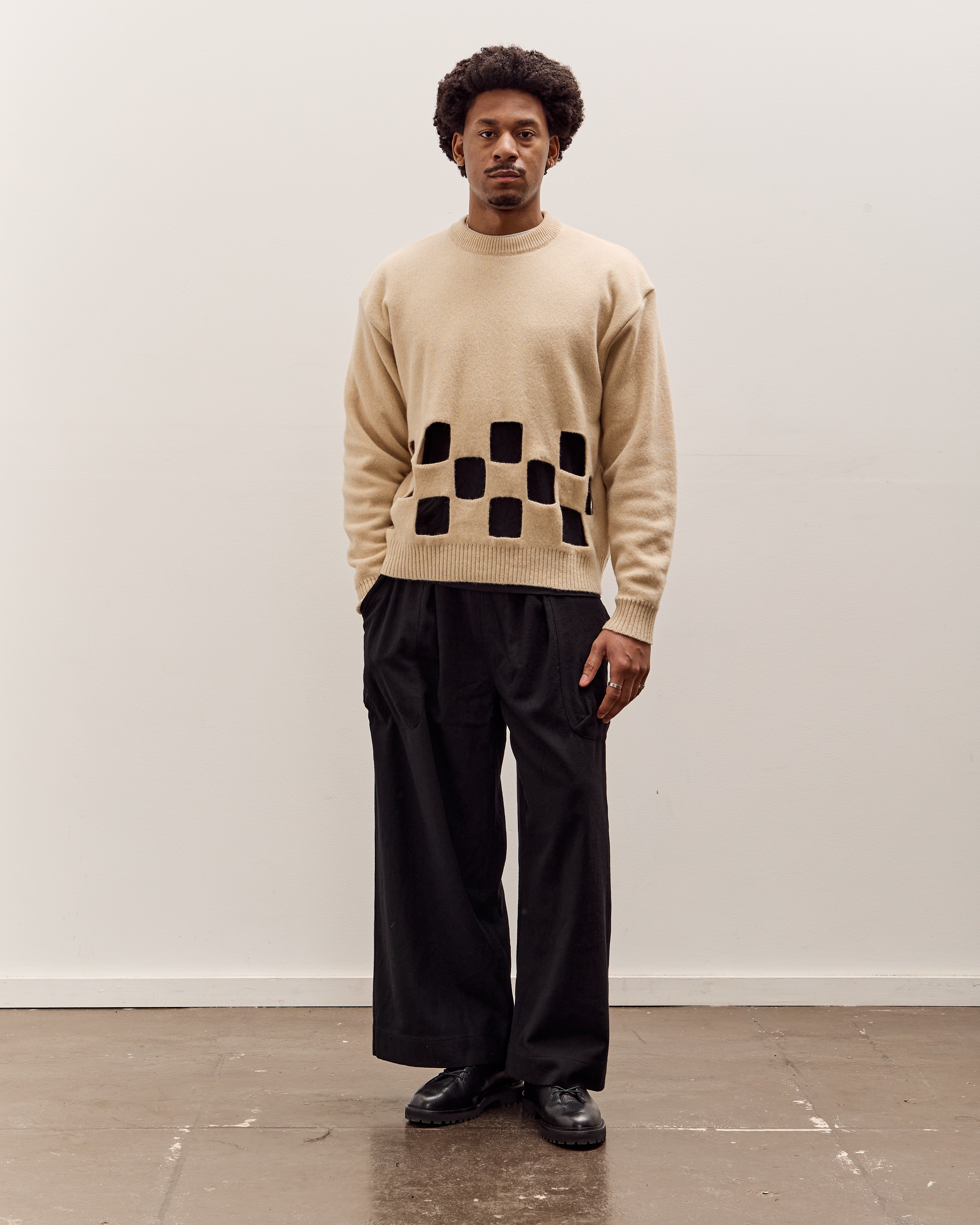 Kapital 7G Wool Windowpane Big Sweater Unisex, Ecru – Glasswing