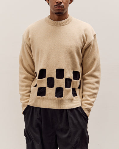 Kapital 7G Wool Windowpane Big Sweater Unisex, Ecru