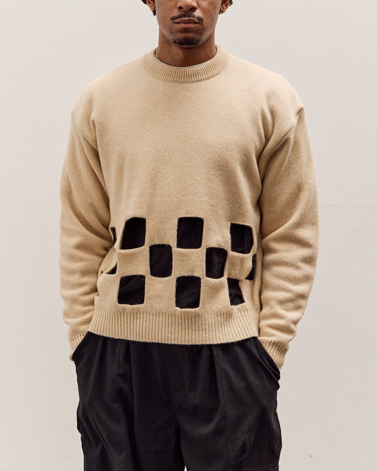 Kapital 7G Wool Windowpane Big Sweater Unisex, Ecru