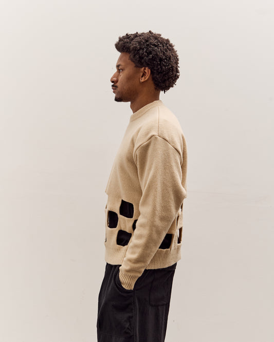 Kapital 7G Wool Windowpane Big Sweater Unisex, Ecru