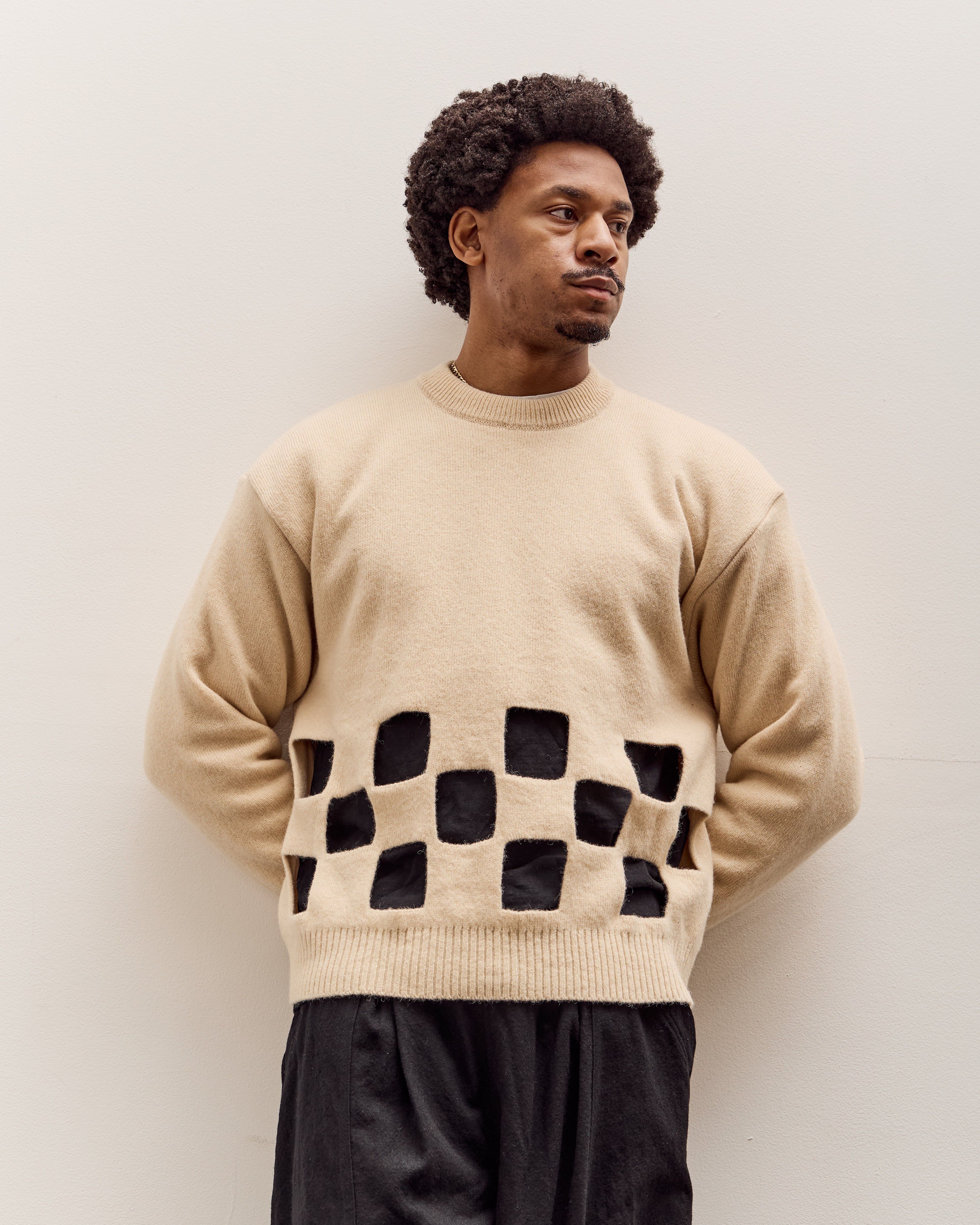 Kapital 7G Wool Windowpane Big Sweater Unisex, Ecru – Glasswing