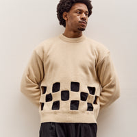 Kapital 7G Wool Windowpane Big Sweater Unisex, Ecru