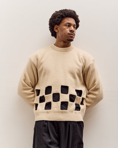 Kapital 7G Wool Windowpane Big Sweater Unisex, Ecru