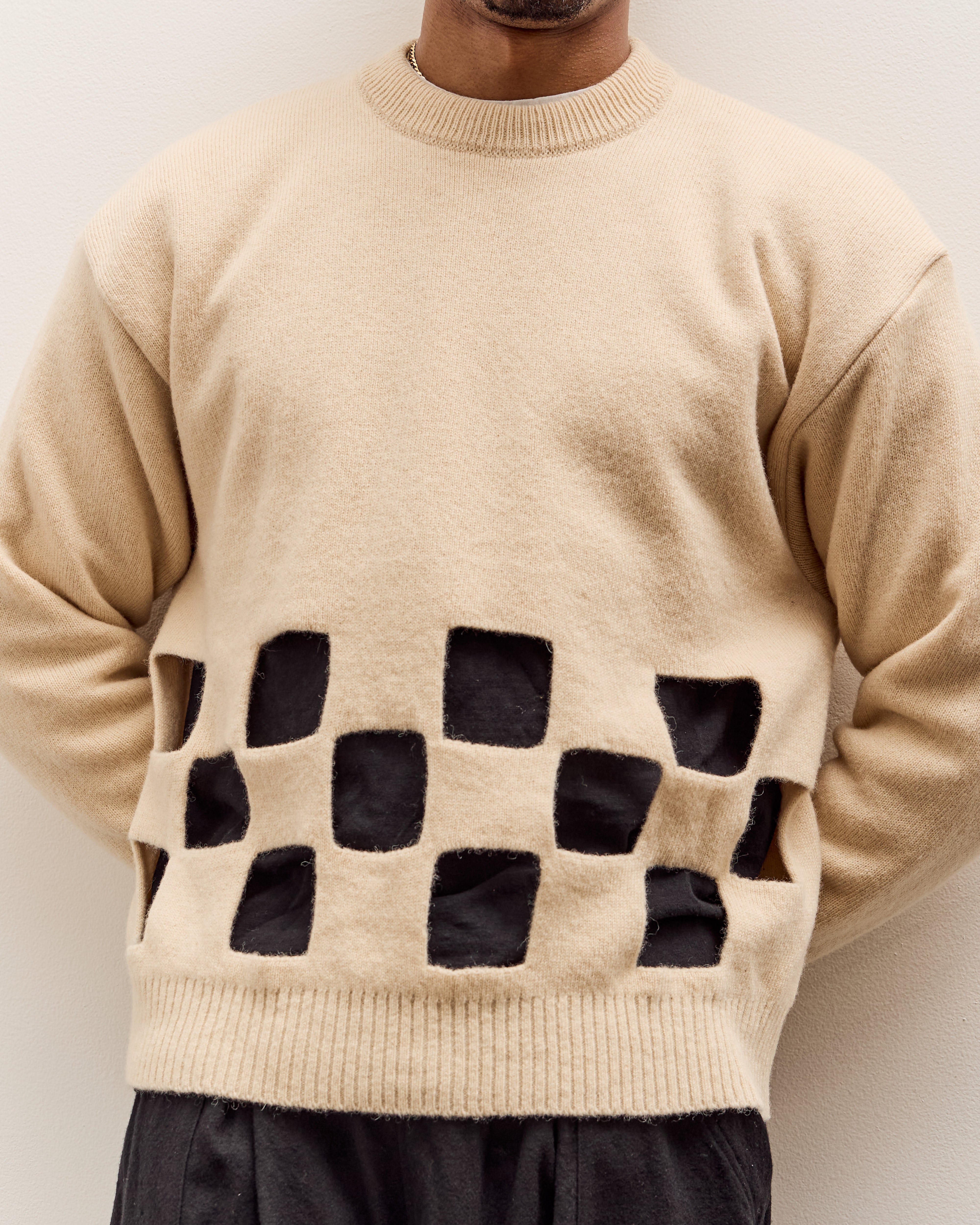 Kapital 7G Wool Windowpane Big Sweater Unisex, Ecru – Glasswing
