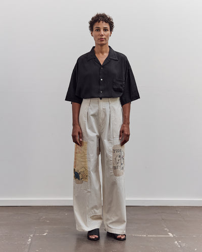 Soft Linen Open Collar Big Shirt, Black