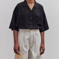 Soft Linen Open Collar Big Shirt, Black