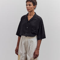 Soft Linen Open Collar Big Shirt, Black