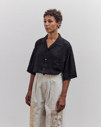 Soft Linen Open Collar Big Shirt, Black