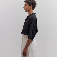 Soft Linen Open Collar Big Shirt, Black