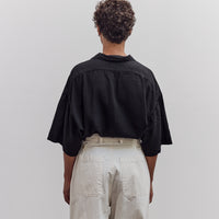 Soft Linen Open Collar Big Shirt, Black