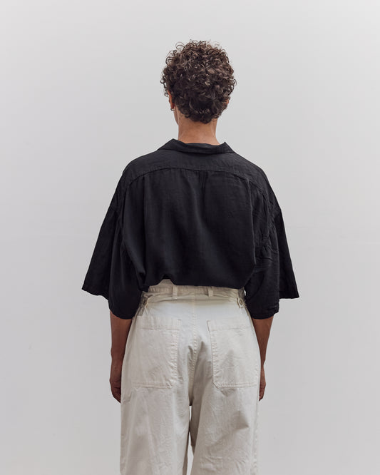 Soft Linen Open Collar Big Shirt, Black
