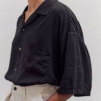 Soft Linen Open Collar Big Shirt, Black