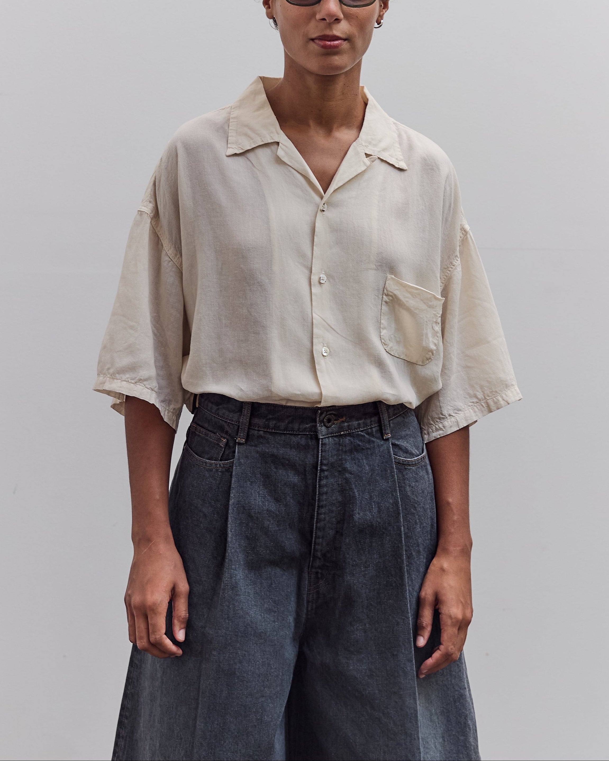 Soft Linen Open Collar Big Shirt, Ecru – Glasswing