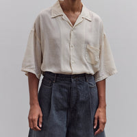 Soft Linen Open Collar Big Shirt, Ecru