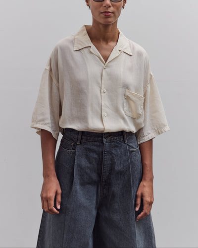 Soft Linen Open Collar Big Shirt, Ecru