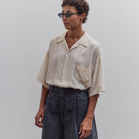 Soft Linen Open Collar Big Shirt, Ecru