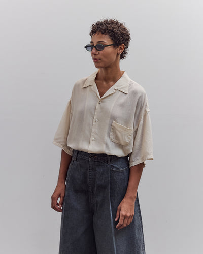Soft Linen Open Collar Big Shirt, Ecru