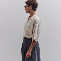Soft Linen Open Collar Big Shirt, Ecru