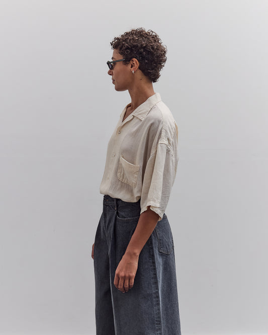 Soft Linen Open Collar Big Shirt, Ecru