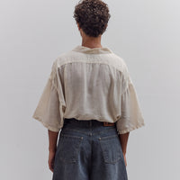 Soft Linen Open Collar Big Shirt, Ecru