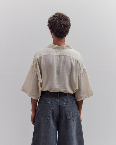 Soft Linen Open Collar Big Shirt, Ecru