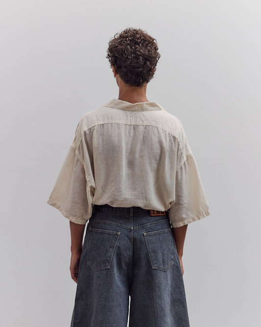 Soft Linen Open Collar Big Shirt, Ecru