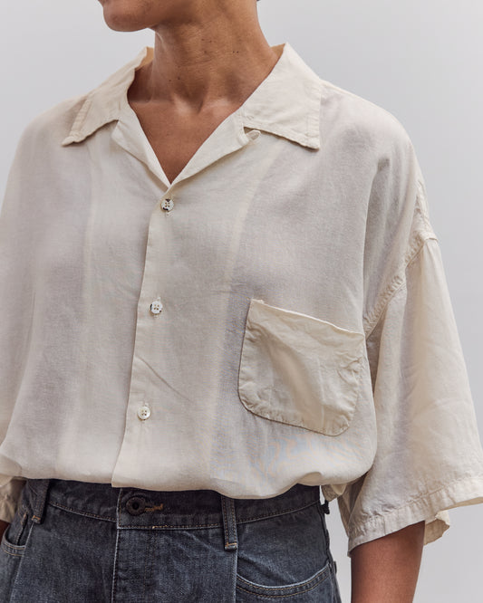 Soft Linen Open Collar Big Shirt, Ecru