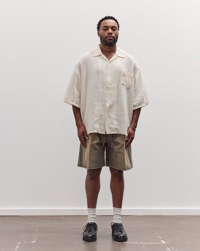 Unisex Soft Linen Open Collar Big Shirt, Ecru