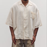 Unisex Soft Linen Open Collar Big Shirt, Ecru