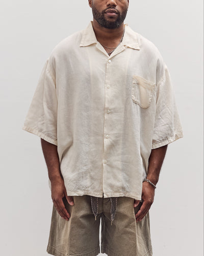 Unisex Soft Linen Open Collar Big Shirt, Ecru