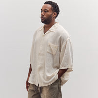 Unisex Soft Linen Open Collar Big Shirt, Ecru