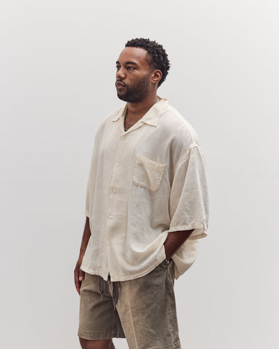 Unisex Soft Linen Open Collar Big Shirt, Ecru