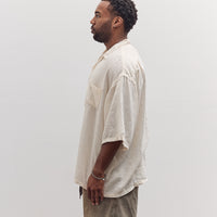 Unisex Soft Linen Open Collar Big Shirt, Ecru