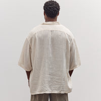 Unisex Soft Linen Open Collar Big Shirt, Ecru