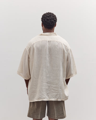 Unisex Soft Linen Open Collar Big Shirt, Ecru