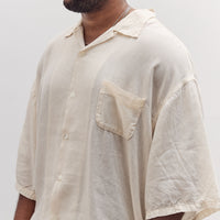 Unisex Soft Linen Open Collar Big Shirt, Ecru