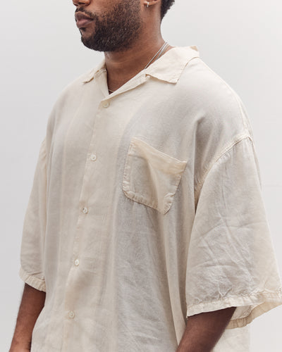 Unisex Soft Linen Open Collar Big Shirt, Ecru