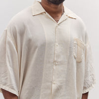Unisex Soft Linen Open Collar Big Shirt, Ecru