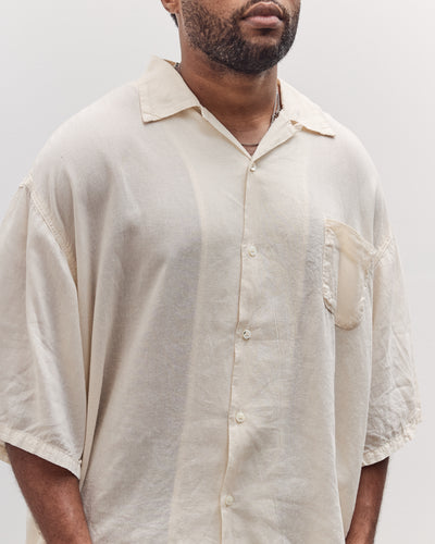 Unisex Soft Linen Open Collar Big Shirt, Ecru