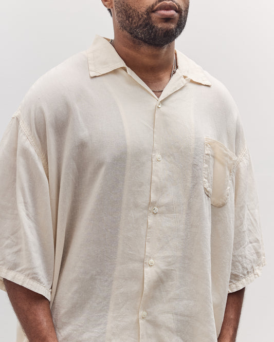 Unisex Soft Linen Open Collar Big Shirt, Ecru