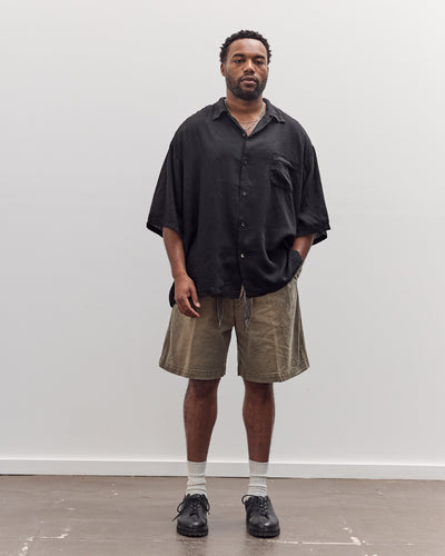 Unisex Soft Linen Open Collar Big Shirt, Black